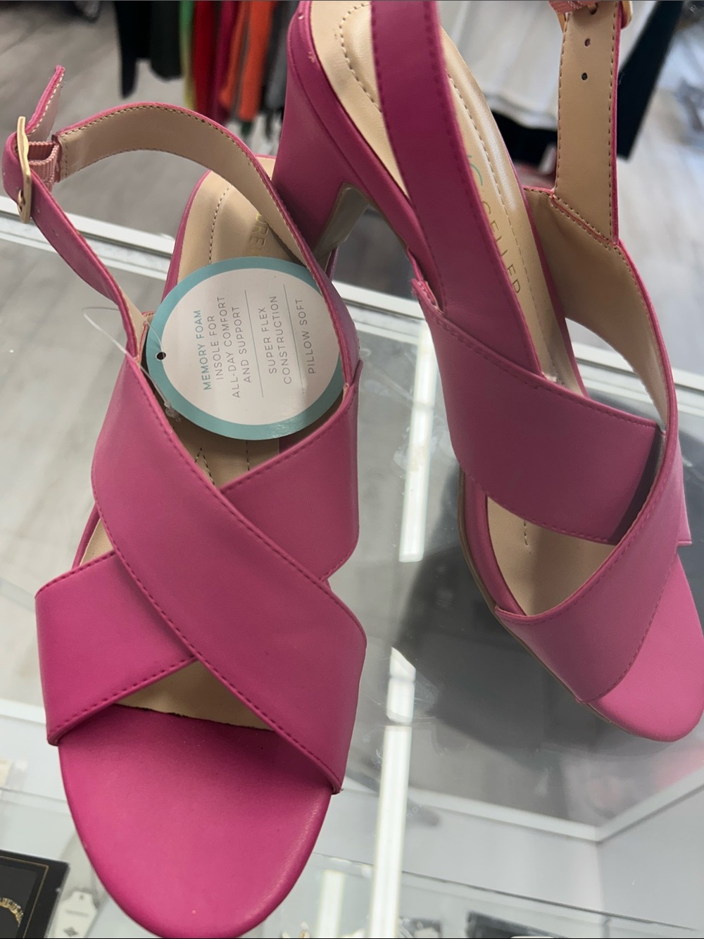 Andrew Geller Hot Pink Crisscross Slingback Heels